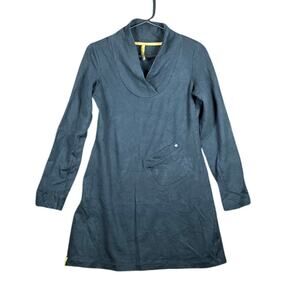 Lole Womens Sweater Dress Black Long Sleeve V Neck One Pocket Stretch Small